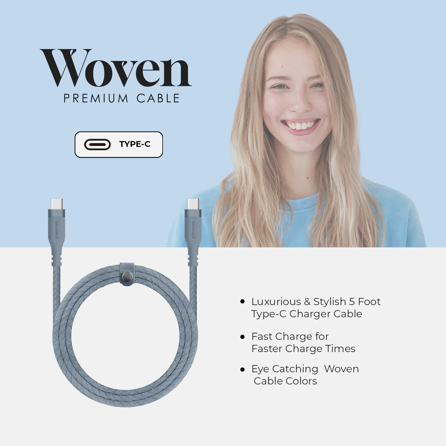 Liquipel Powertek USB-C to USB-C Woven Cable - Blue