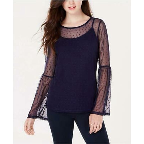 Ultra Flirt Women Juniors' Dot Mesh Long Bell Sleeve Top Size XS MSRP $34