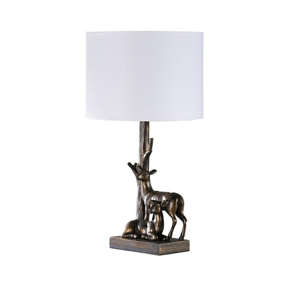 19.75" In Capreolus Bronze Western Roe Deers Polyresin Table Lamp