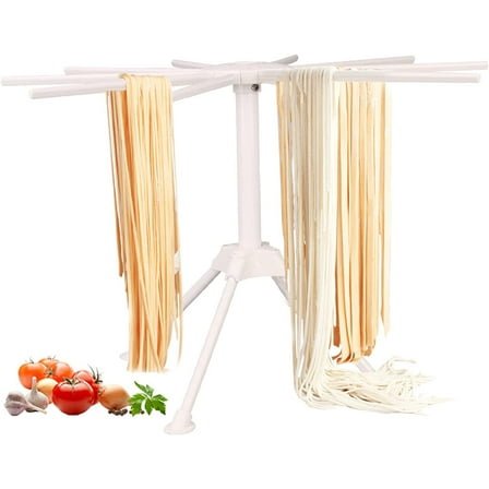 Portable Pasta Drying Rack with 10 Bars Handles, Collapsible Household Noodle Hanging Tree Holder, Lightweight, Practical, Easy to Storage and Clean,White
