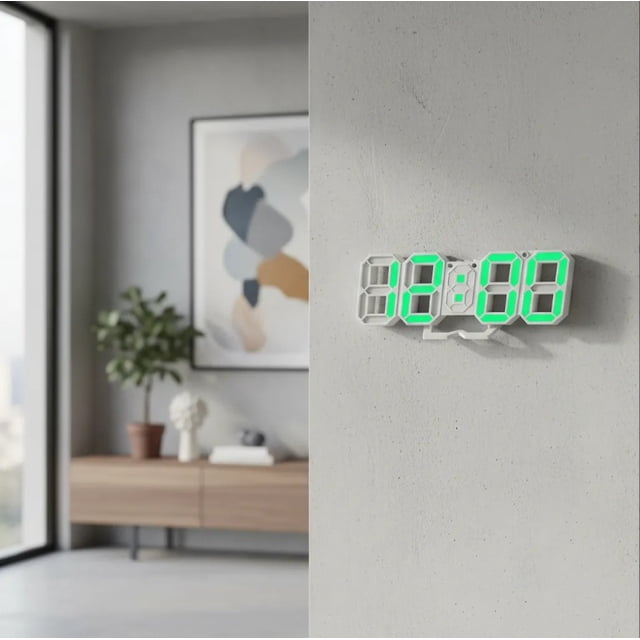 Reloj Digital Pared o Buro Color Verde Temperatura Alarma Cocina