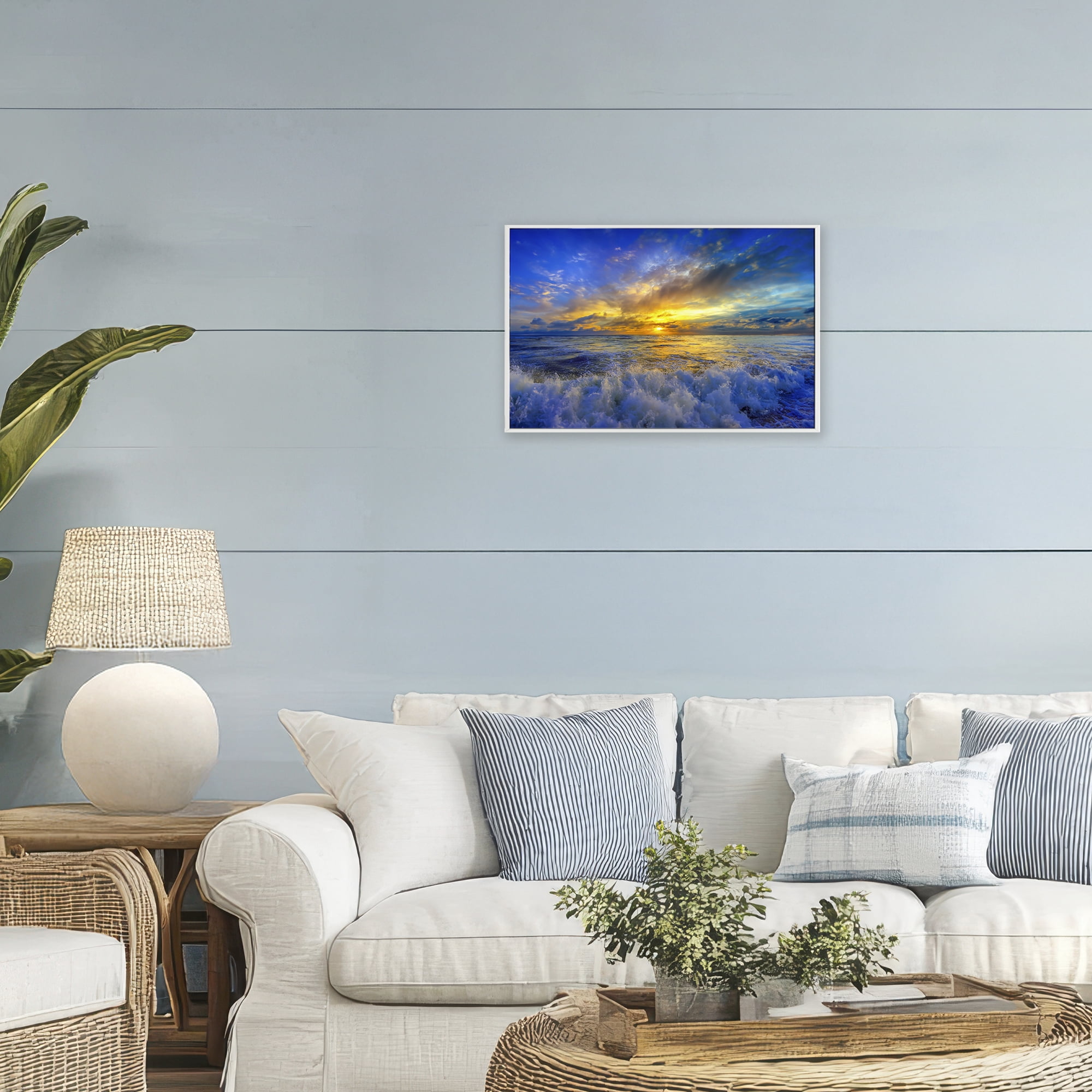 Stupell Industries Golden Blue Sunset over Waves White Framed Giclee Art, design by Eszra Tanner