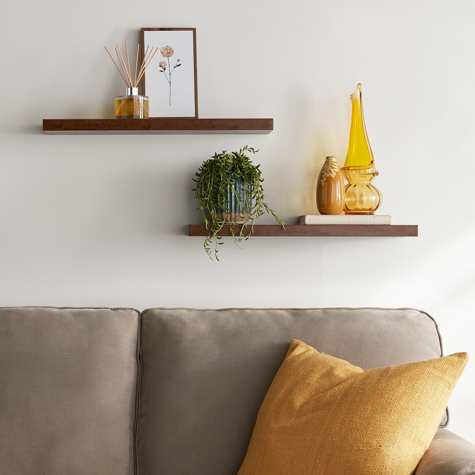 Ophanie 22.5 inch Wood Floating Shelves Wall Mounted Shelves, 6.7 x 23 Inch, Brown, Set of 2  (图5) Ophanie 22.5 inch Wood Floating Shelves Wall Mounted Shelves, 6.7 x 23 Inch, Brown, Set of 2  (图5)