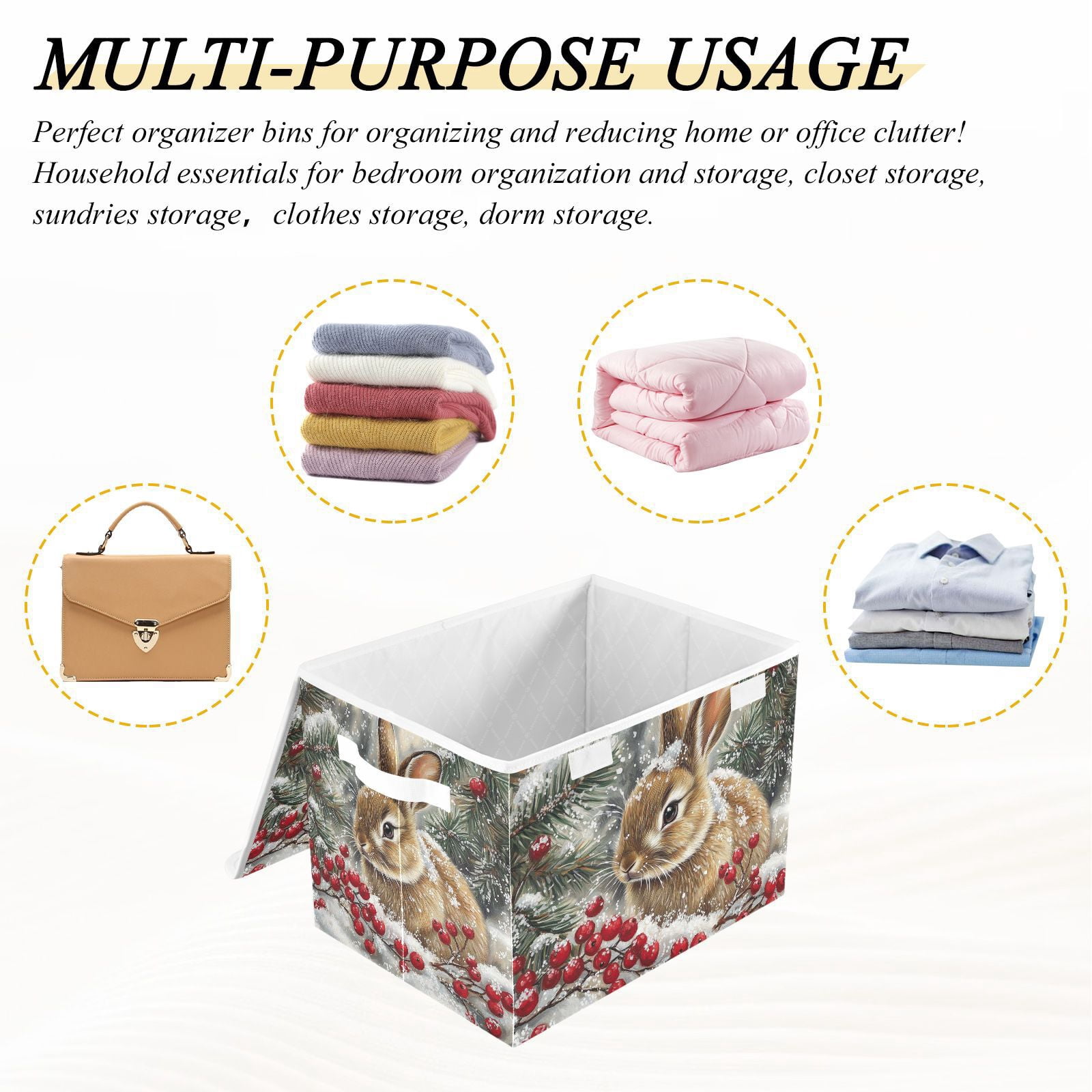 Easter Rabbit Storage Basket for Shelves Foldable Container Organizer for Organizing Toys Clothes Books with Handles
