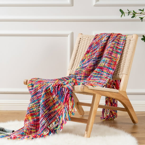 BATTILO HOME Colorful Throw Blanket Textured Blanket Throw with Tassel Multi Color Boho Throw Blankets for Couch Bed Outdoor Fall Throw Walmart