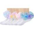 thumbnail image 3 of 1Pairs Toddler Girls Ruffle Socks Double Lace Frilly Princess Dress Sock Cotton Anti-slip Ankle Socks for Kids Years 1-10T, 3 of 5