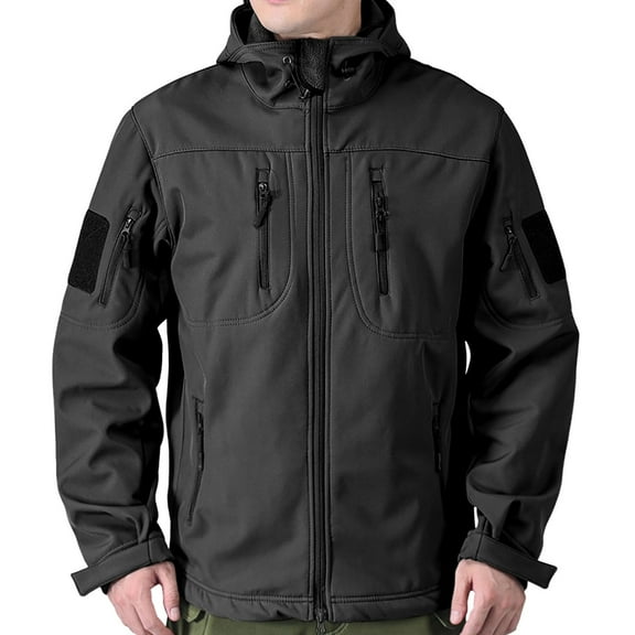 Qiggri Men's Waterproof Jacket Winter Warm Fleece Outdoor Softshell Hooded Jacket