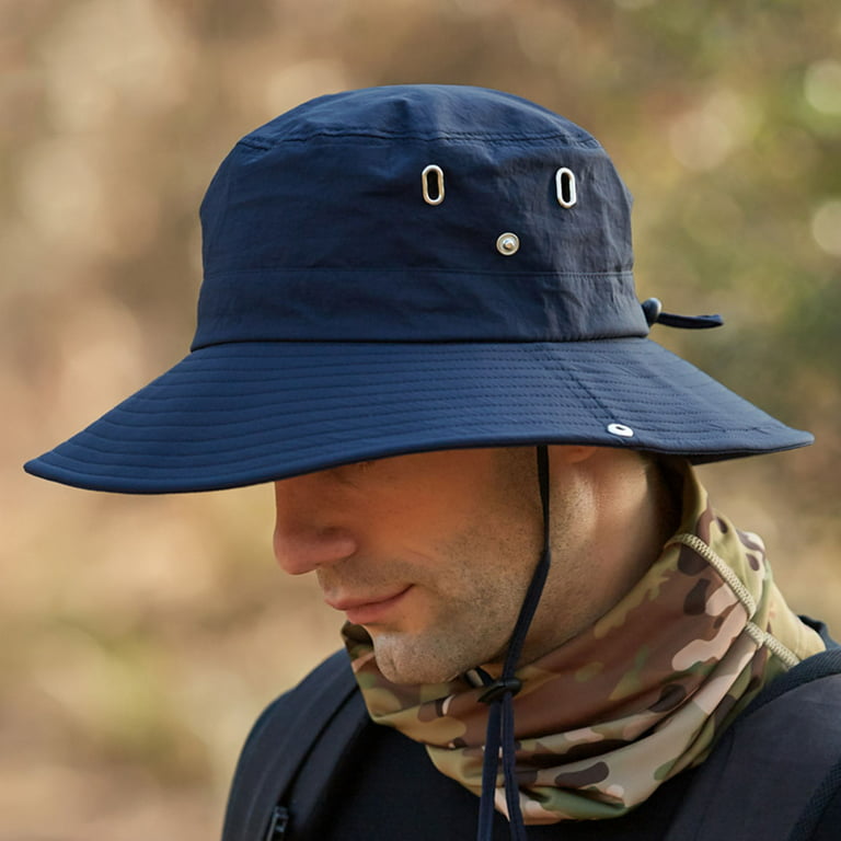 HSKMALL Hats wide brim fishing hat summer spring men's bucket hats hiking sombrero gorro male Sun hat blue