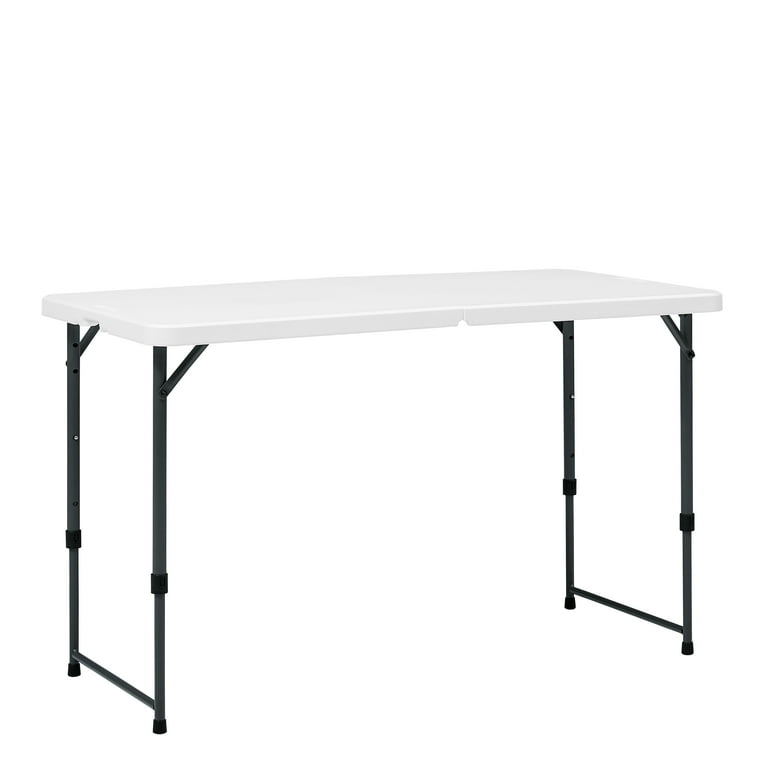 Mainstays White 4 Foot Adjustable Height Folding Table Easy Fold Indoor Outdoor