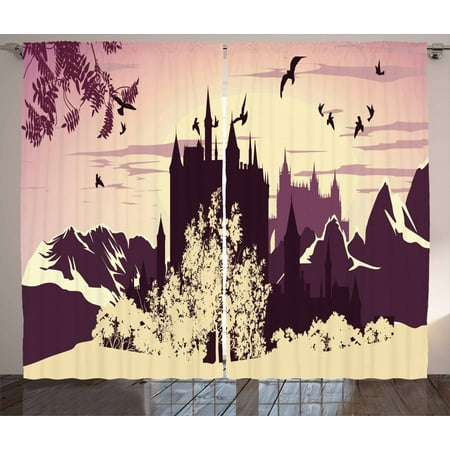 Fairy Tale Curtains 2 Panels Set Castle Silhouette With Mountains