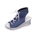 thumbnail image 6 of Gladiator Sandals for Women Open Toe Lace up Platform Wedges Heels Summer Dressy Leopard Print Ankle Strap Pumps Light Blue Size 7, 6 of 6