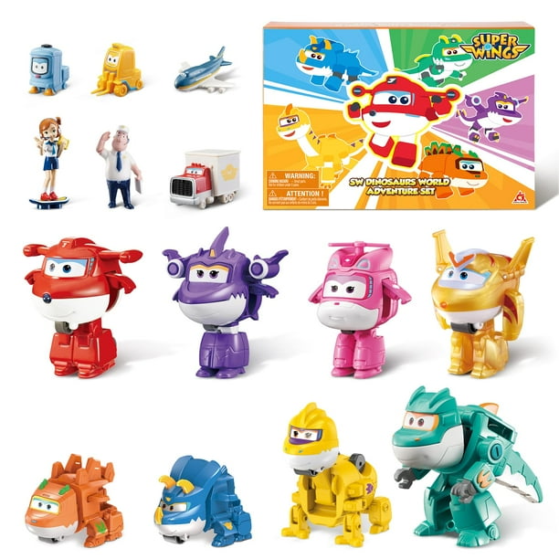 Toy Super Wings Transforming, paquete de 14 unidades, con avión y dinosaurio