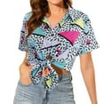 thumbnail image 4 of VILOVE Retro Theme Party Disco Shirt 80s 90s Outfits for Women 80s Hawaiian Shirt Neon Button Down Short Sleeve Blouse, 4 of 8