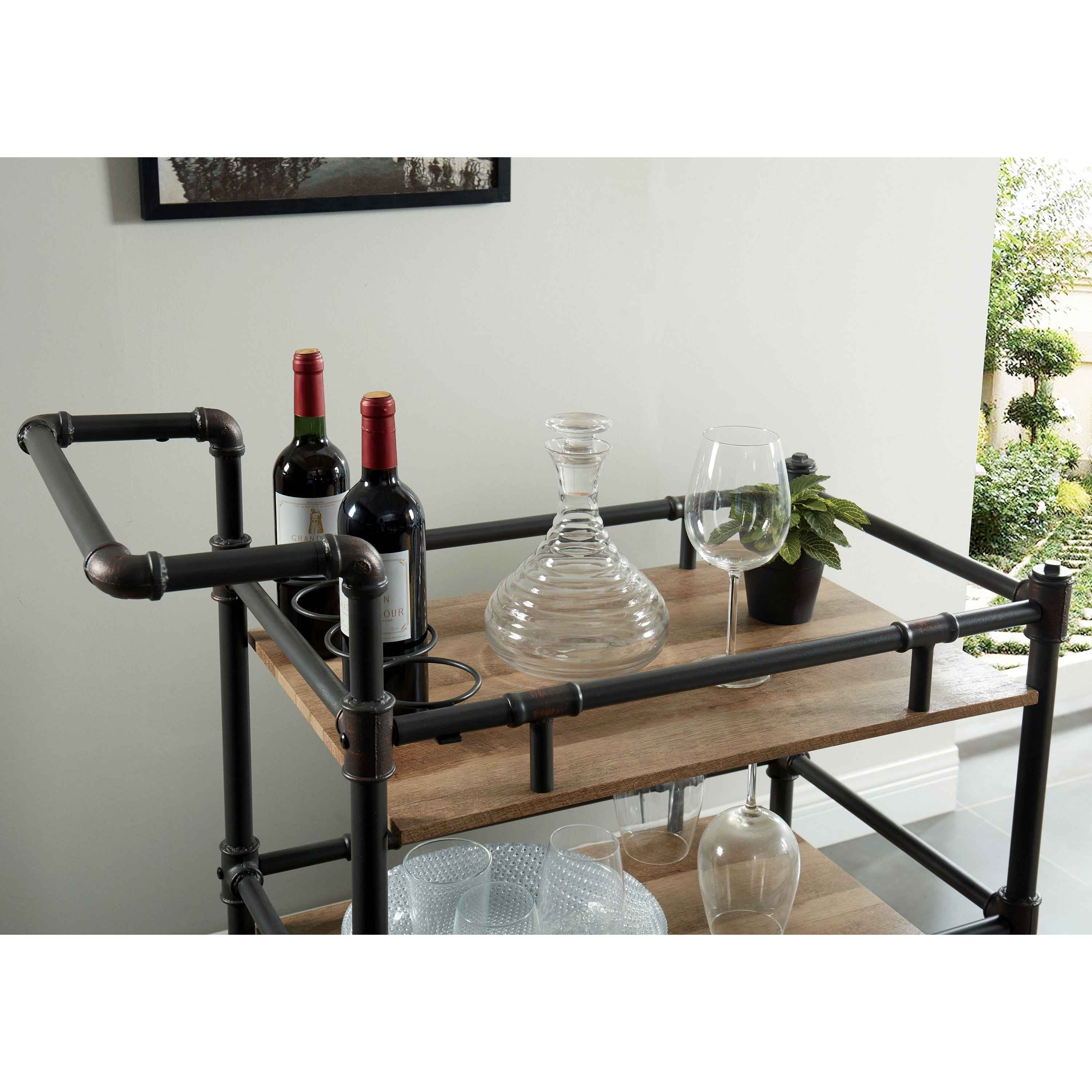 Furniture of America Byson Modern 3-Shelf Serving Cart, Sand Black