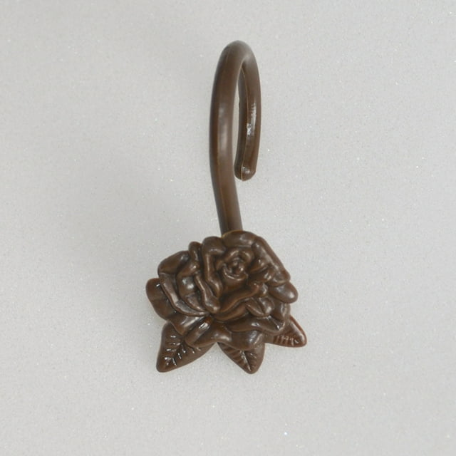 Brown Shower Curtain Hooks/Rings ROSE Flower