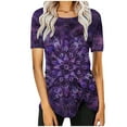 thumbnail image 2 of Sakmal 3x Womens Tops Short Sleeve Purple Floral Asymmetrical Vintage Crew Neck T-Shirts Womens Tshirts, 2 of 5