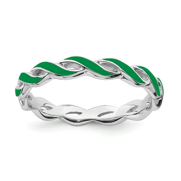 Sterling Silver Stackable Expressions Green Enamel Ring - Size 9 ...