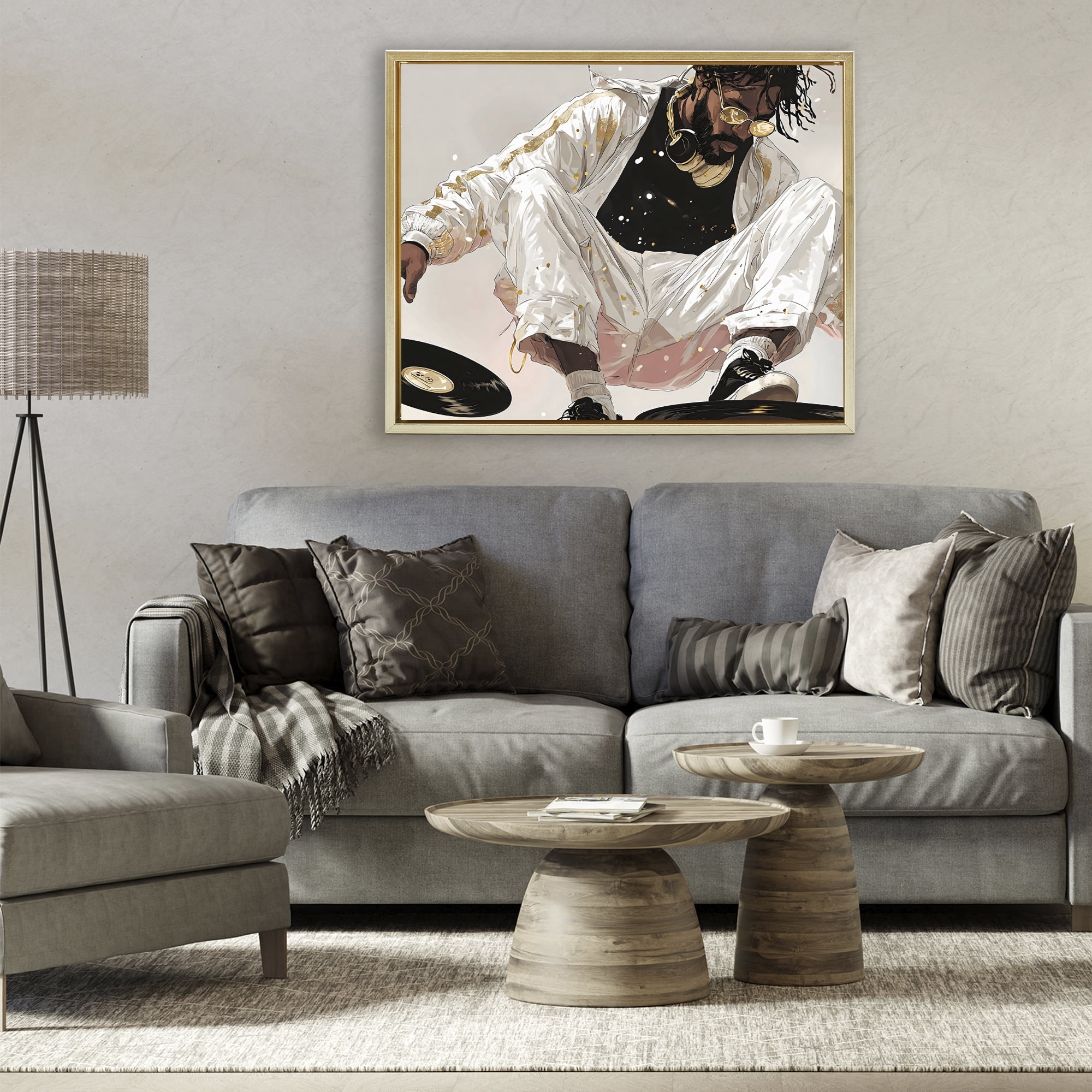 Stupell Industries Record Dance Stylish DJ Gold Framed Floater Canvas Wall Art, design by Franklyn Gregory
