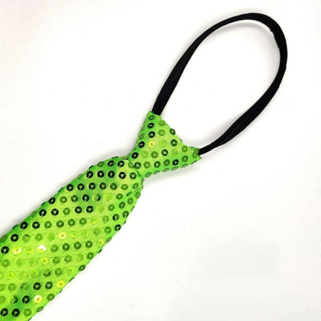 Men's Sequin Ties Self Tied Shine Skinny Necktie Fashion Cosplay Party Costume Tie, Green