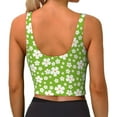 thumbnail image 3 of Haiem Green White Flowers Pattern Womens Sports Bra - U Neck Padded Low Impact Yoga Bra Workout Crop Top Gym Moisture-Wicking Workout Vest -Small, 3 of 9