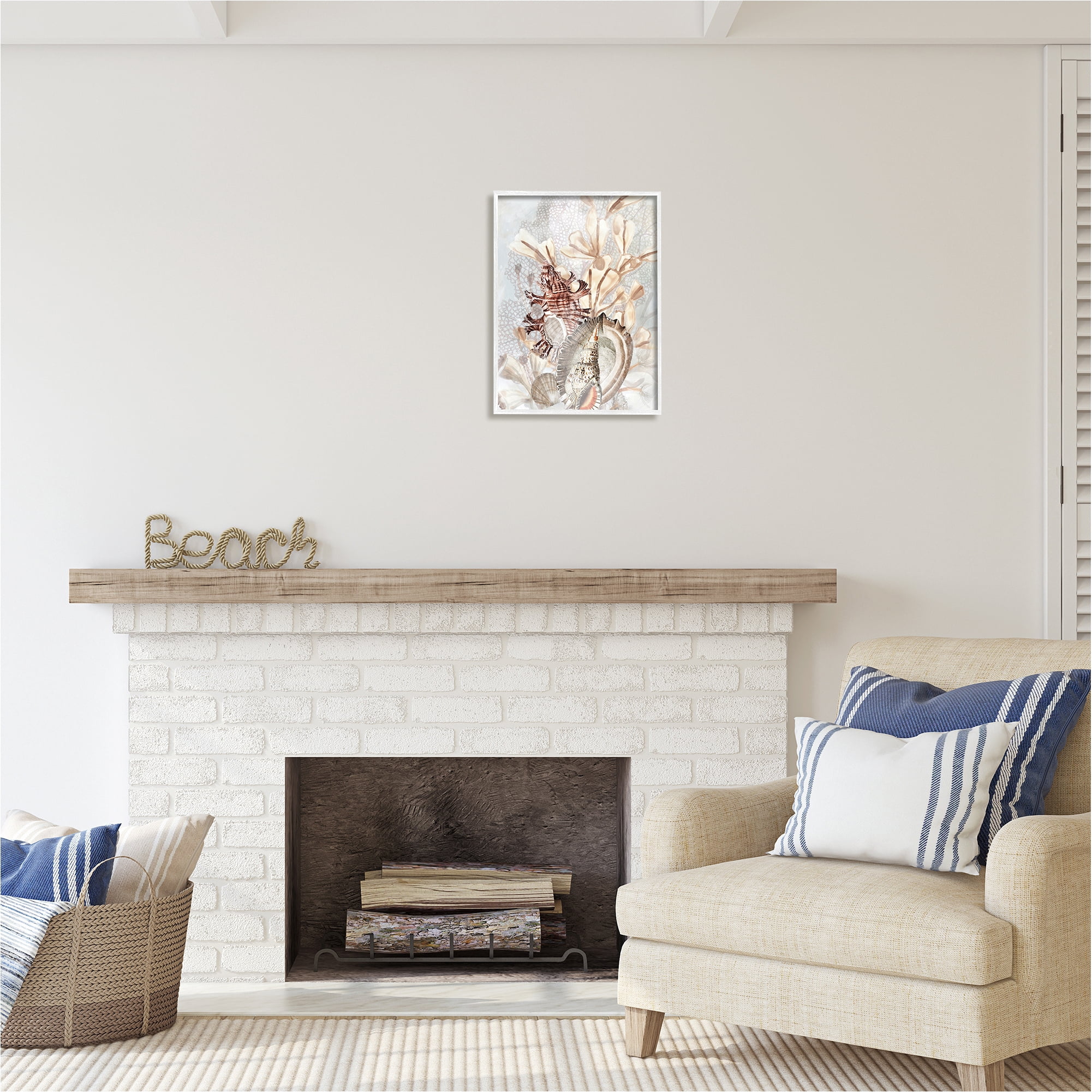Stupell Industries Beige Mixed Seashells Animals & Insects Painting White Framed Art Print Wall Art, 16 x 20