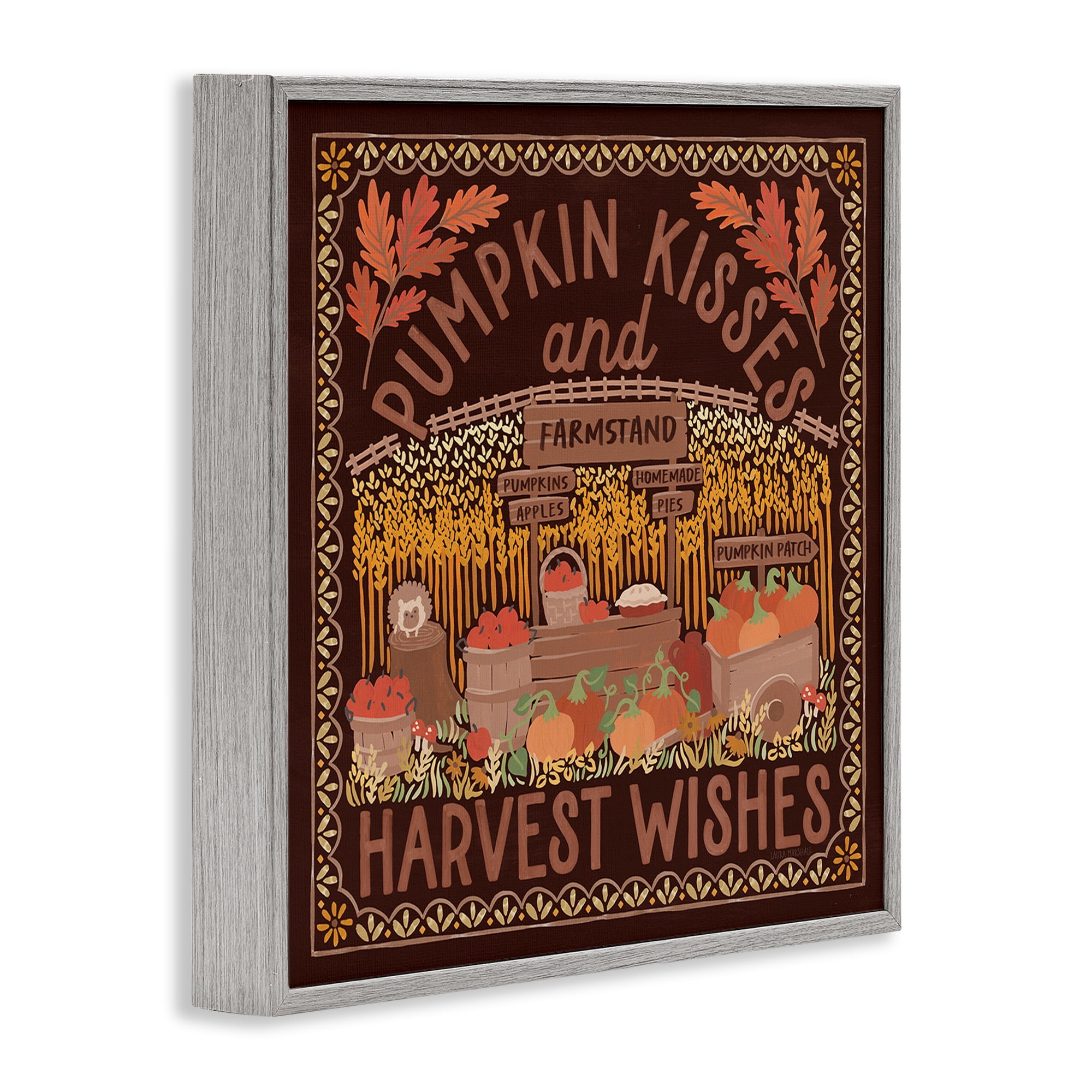 Stupell Industries Autumn Harvest Wishes Landscape Painting Gray Framed Art Print Wall Art, 17 x 17