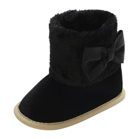 Quealent Baby Unisex Warm Snow Boots Cozy Fleece Booties First Walking Shoes Warm Socks Newborn Crib Shoes (Black 1)
