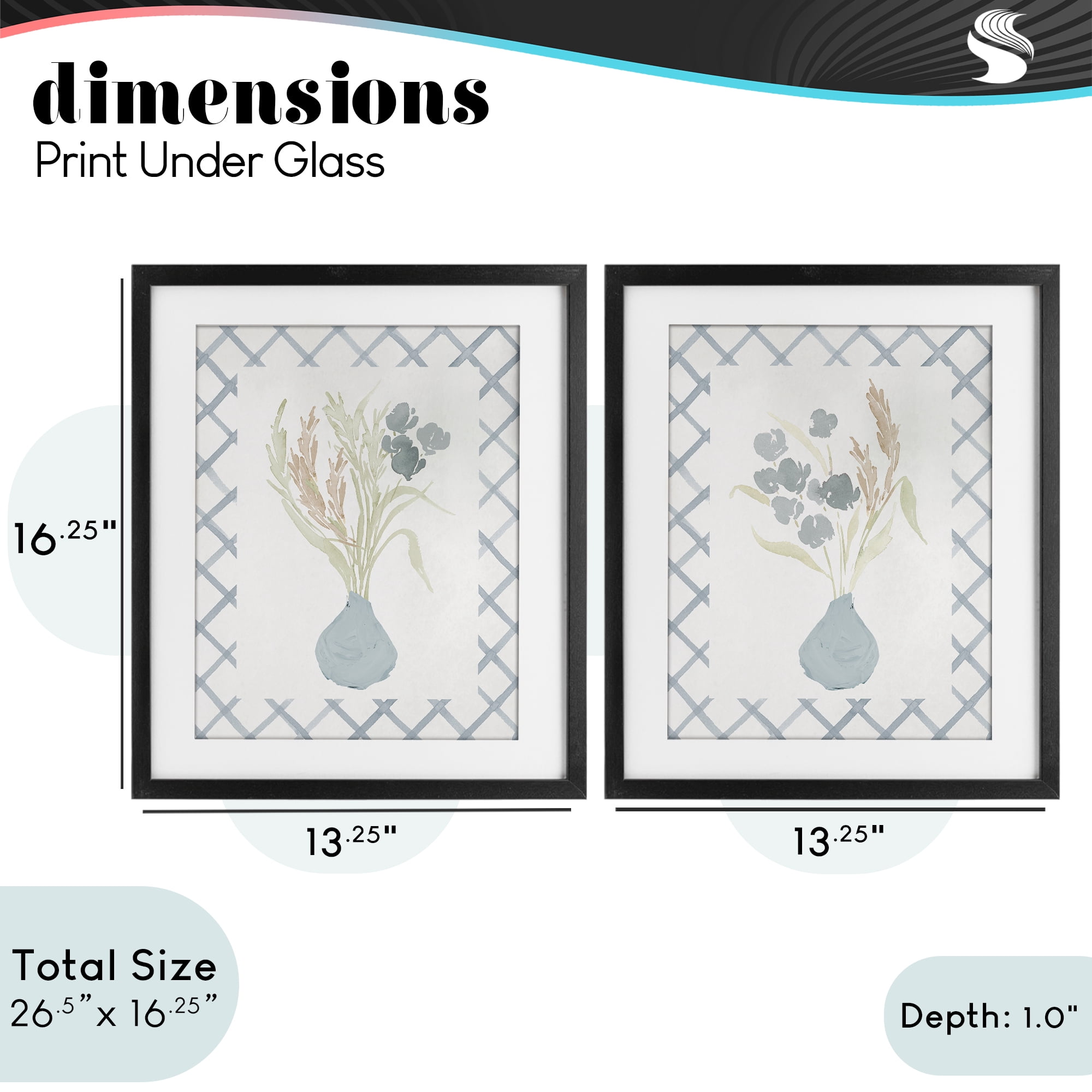 Stupell Industries Subtle Blue Anna Bouquets 2 Piece Black Framed Print Under Glass Set, design by Lucille Price