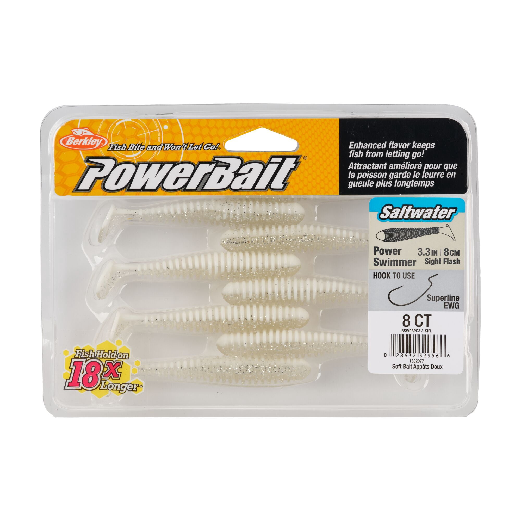 Berkley PowerBait® Saltwater Power Swimmer, 3.3 in, Swimbaits, Sight Flash (8-count)