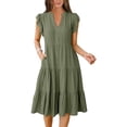thumbnail image 5 of XVJRHAK Womens Summer Dresses Womens Summer Ruffle Sleeve V Neck Midi Dress 2024 Fashion Casual Fit Flowy Tiered Boho Beach Vacation Sundress (Green2,XL), 5 of 9