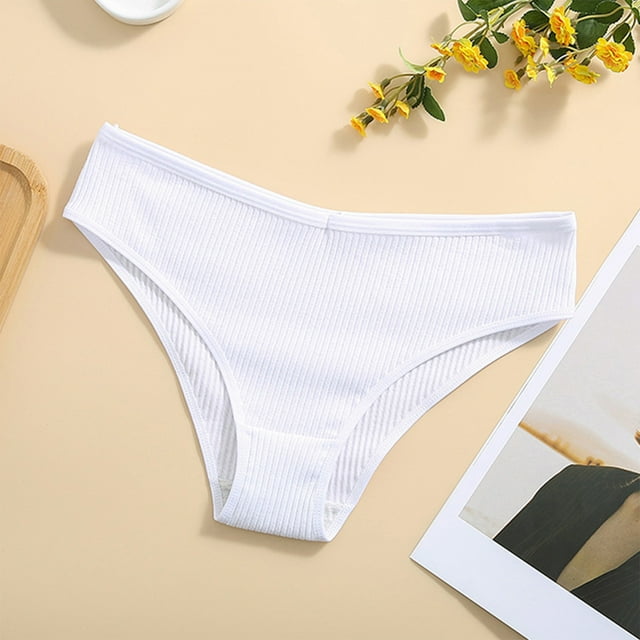 New Release,Women's Seamless Thread Low Waist, Breathable Mid Waist, Solid Color, Cute Sexy, Comfortable, All Sizes, Versatile Fit Perfect for Work|Cotton,White,Sopatenor