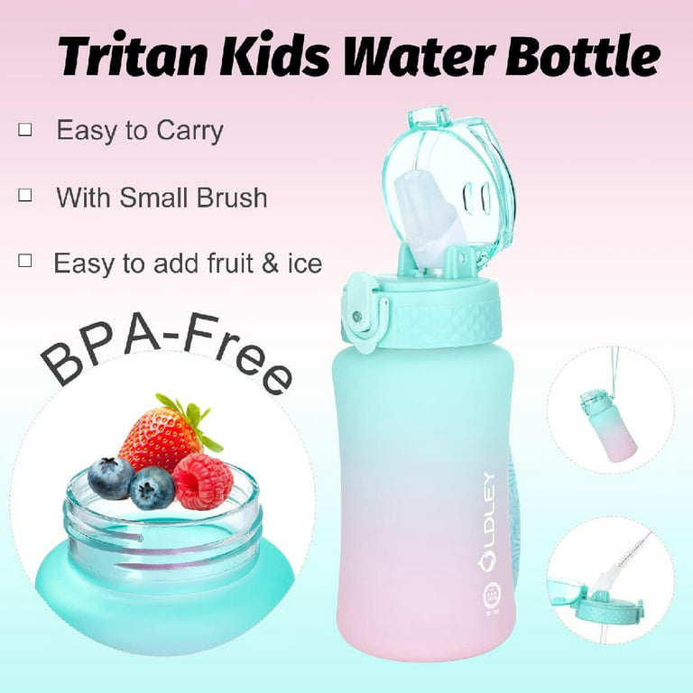 Ecteco Water Bottle for Kids Toddlers with Straw Strap 12oz Children Sized Leak Proof BPA Free Tritan Drinking Bottles for Boys Girls School