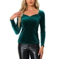 thumbnail image 1 of INSPIRAR CHIC Tops de Terciopelo para Mujeres con Escote Corazón Elegante de Manga Larga T-Shirt M Azul Verde, 1 of 6