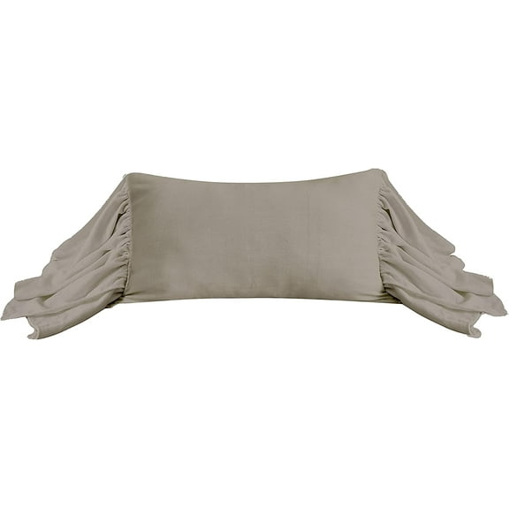 HiEnd Accents Washed Linen Long Ruffled Pillow, 16x26 Taupe
