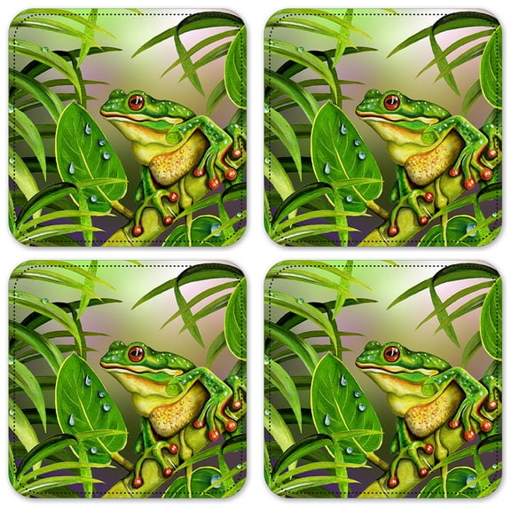 Vinyl Drink Coasters - Set of 4 - Red Eyed Frog