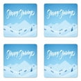 thumbnail image 1 of Travel Coaster Set of 4, Cursive Happy Holidays Text with Snowy Landscape, Square Hardboard Gloss Coasters, Standard Size, Sky Blue Baby Blue, by Ambesonne, 1 of 2