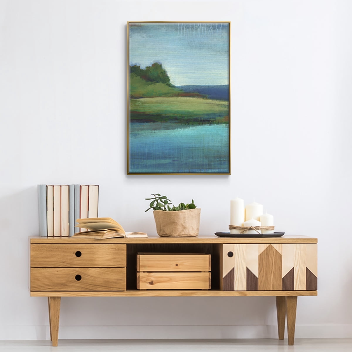 Silent Lakeside I Framed Premium Gallery Wrapped Canvas - Ready to Hang - 27 x 41 - Gold Floating Frame
