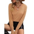 thumbnail image 2 of Franhais Women Solid Color Knit Sweater V-Neck Long Sleeve Loose Pullovers Spring Fall Casual Jumpers Streetwear, 2 of 9