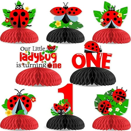 Ladybug First Birthday Decorations, 8Pcs Ladybug Honeycomb Centerpieces, 1st Birthday Table Topper for Girls 1 Year Old Bday Party Supplies