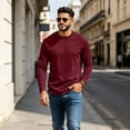 thumbnail image 6 of DORKASM Long Sleeve Shirts for Men Crew Neck Pullover Causal Shirts Solid Lightweight Trendy Tee Vacation Beach Tops Wine 2XL, 6 of 8