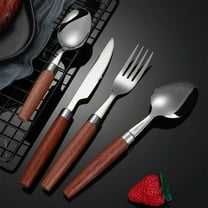 RBCKVXZ Stainless Steel Flatware Set for 4, Cutlery Utensils Set with Simulated Wooden Handle Include Knives Forks Spoons, Mirror Polished and Dishwasher Safe (Silver)