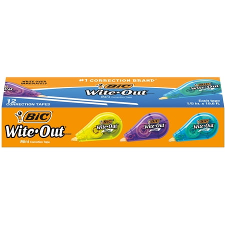 BIC Wite-Out Mini Correction Tape, White, 12-Count