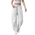thumbnail image 5 of FUNUONY Womens Wide Leg Barrel Pants Elastic High Waisted Trousers Loose Casual Palazzo Pants with Pockets Cropped Relax Fit Trouser Ankle Pants Sports Pants Curved Wide Leg Pants Sweatpants White Xl, 5 of 9