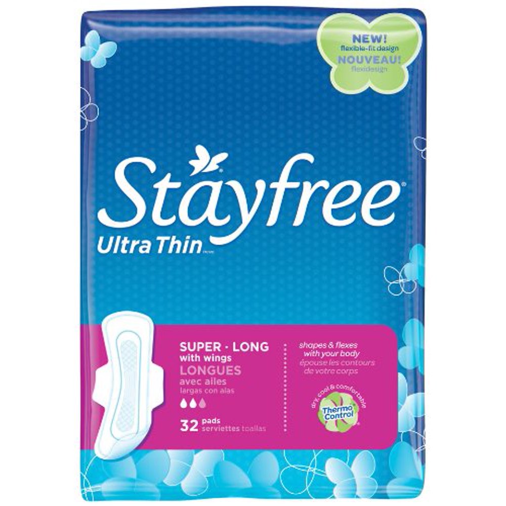 Stayfree Ultra Thin Long Pads with Wings, 32 Count (Pack of 2