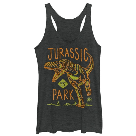 Women's Jurassic Park T. Rex Crayon Print Racerback Tank Top Black Heather Small