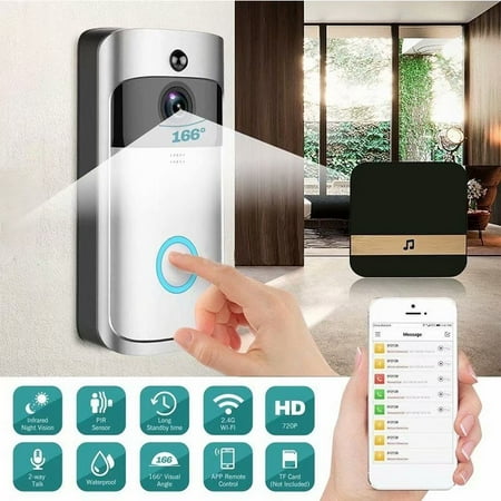 Wireless Wifi Doorbell Smart Video Phone Door Visual Ring Intercom Secure Camera Anti-theft Free Cloud Service Two-Way Talk Night Vision PIR Detection APP Control for IOS (Best Wifi Phone Service)