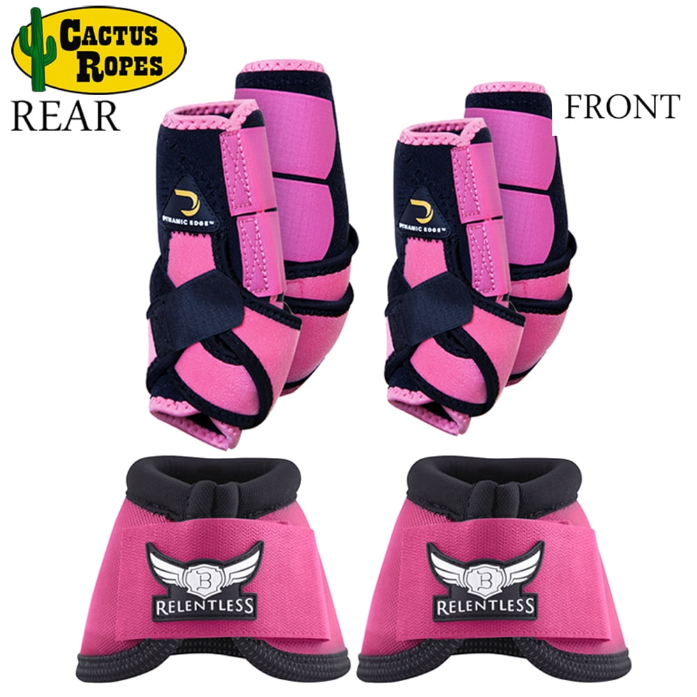 LRG DYNAMIC EDGE 2 TONE HORSE FRONT REAR LEG SPORTS BELL BOOTS 6 PACK PINK BLACK by CACTUS ROPES