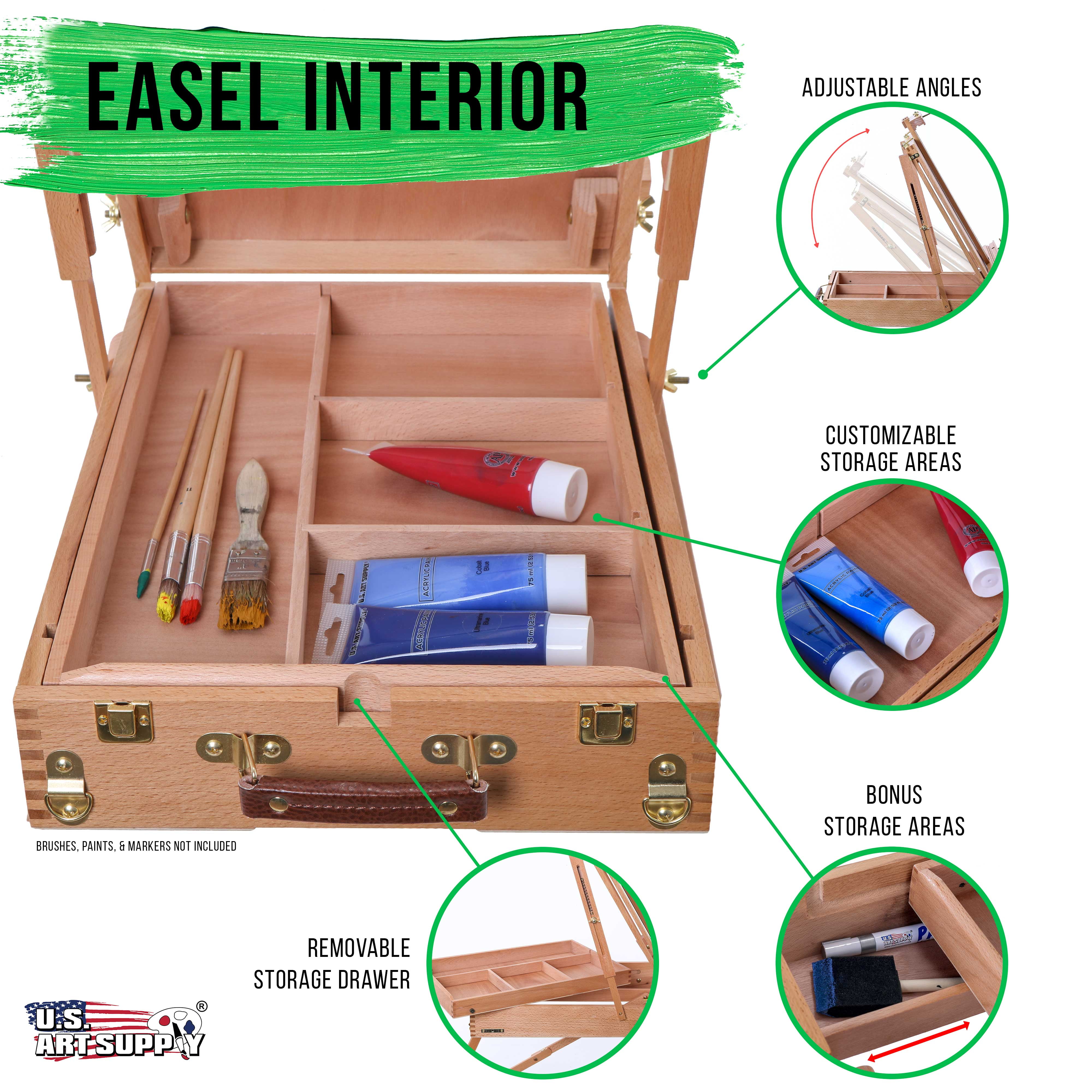 U.S. Art Supply Coronado Large Wooden French Style Field and Studio Sketchbox Easel with Artist Drawer, Palette, Premium Beechwood - Adjustable Wood Tripod Easel Stand for Painting, Sketching