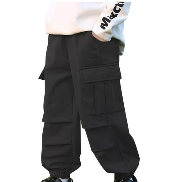 Odeerbi 5-14 Años Niños Cargo Pantalones Impermeable Softshell Pantalones Cortavientos Color Sólido Casual Straight Leg Pantalones de Trabajo Con Bolsillo