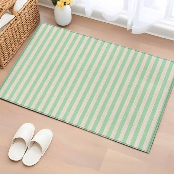 Rectangle Area Rug 2x3ft,Classic Green Stripes Line Washable Carpet Non-Slip Runner Accent Rugs Indoor Floor Mat for Bedroom Living Room Decor,Vintage Linen Texture